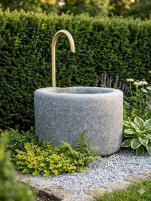 Granitbrunnen rund rustikal 79x55