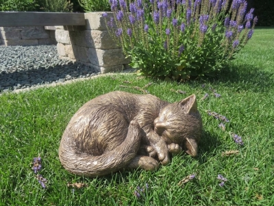 Rottenecker Bronzefigur Katze braun, kuschelnd