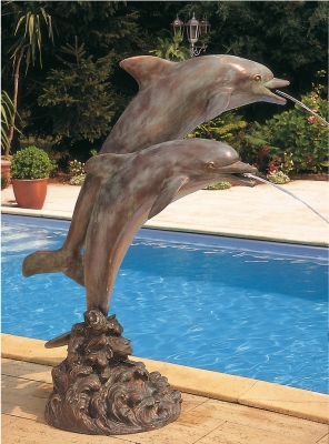 Rottenecker Bronze-Solitr-Skulptur 2 Delfine, wasserspeiend